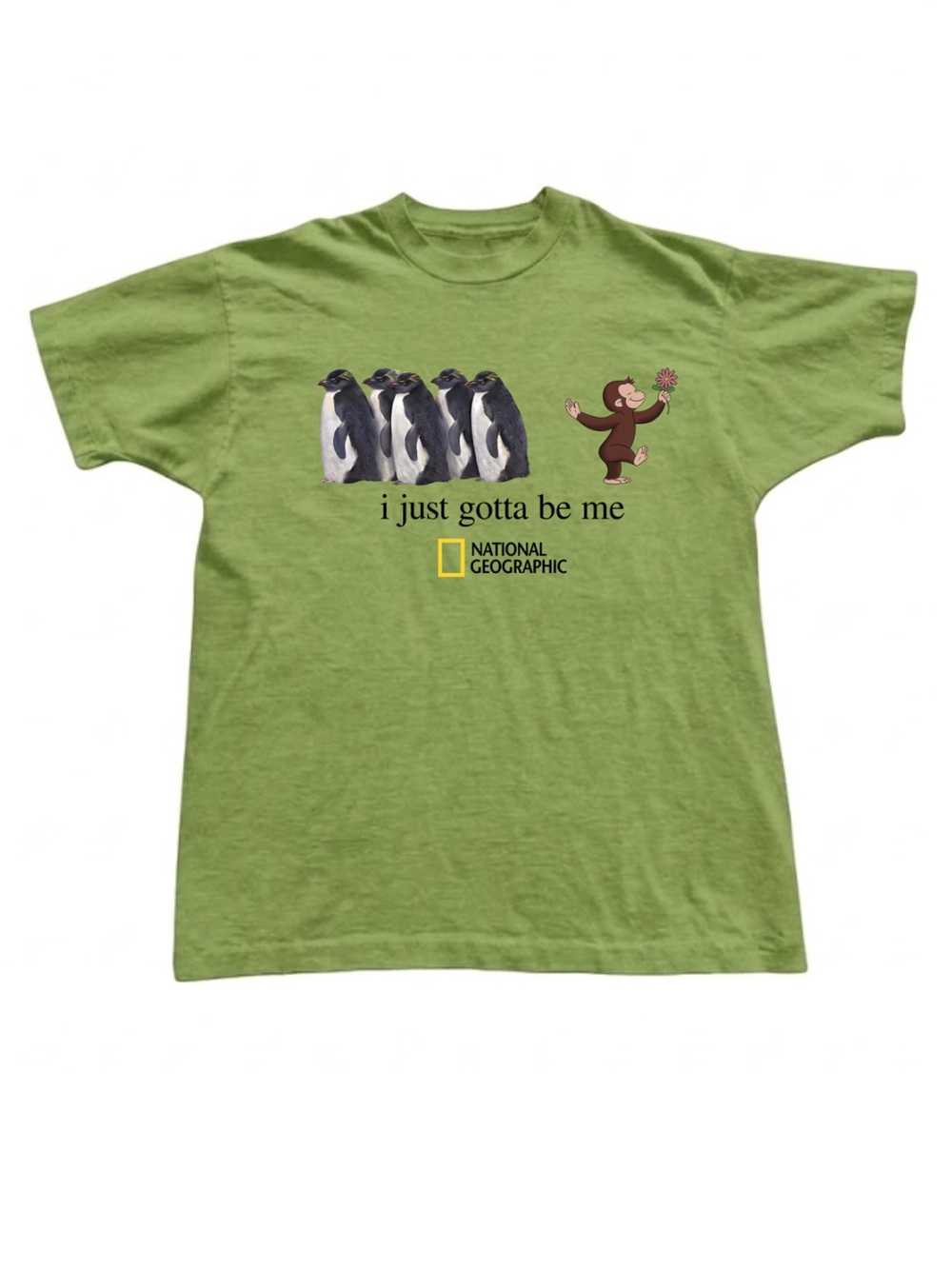 Gildan 'I Just Gotta Be Me' Green Penguin and Monkey Graphic Tee